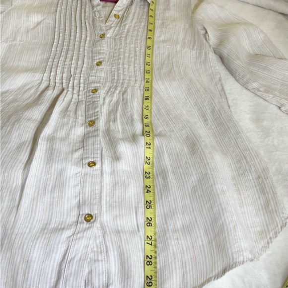 Charter Club Linen Blend Striped, Button Down Roll Tab Sz M - Picture 11 of 13